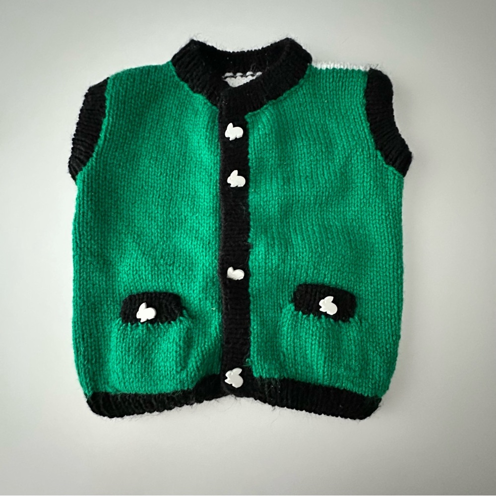 Green and Black Kids' Knitted Vest & Bunny Buttons 12-24M